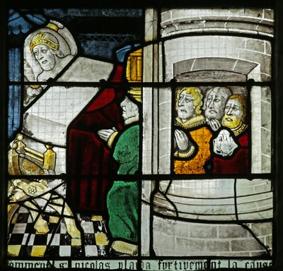 Window depicting St Nicholas saving three unjustly accused prisoners by French School